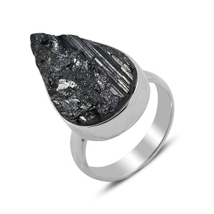 Raw Uncut Black Tourmaline silver Rings