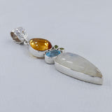 Rainbow Moonstone & Citrine Silver Pendant