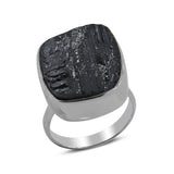 Raw Uncut Black Tourmaline silver Ring