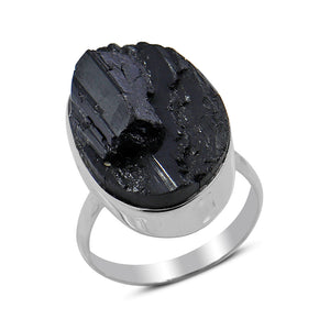 Raw Uncut Black Tourmaline silver Rings