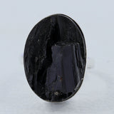 Raw Uncut Black Tourmaline silver Ring