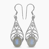 Rainbow Moonstone Silver Earrings