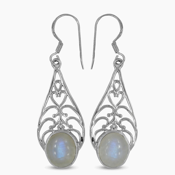 Rainbow Moonstone Silver Earrings