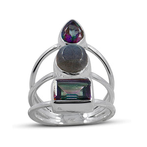 Natural Rainbow Moonstone Silver Ring