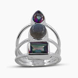 Natural Rainbow Moonstone Silver Rings