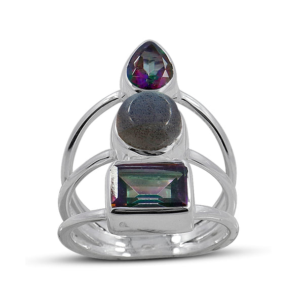 Natural Rainbow Moonstone Silver Ring