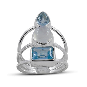 Natural Rainbow Moonstone Silver Ring