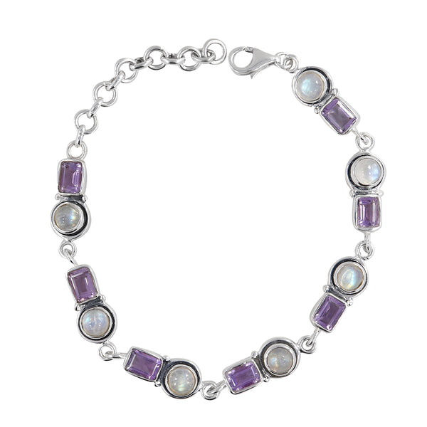Amethyst & Rainbow Moonstone Silver Bracelets