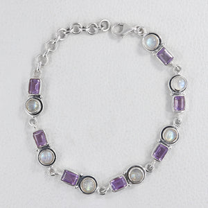 Amethyst & Rainbow Moonstone Silver Bracelets