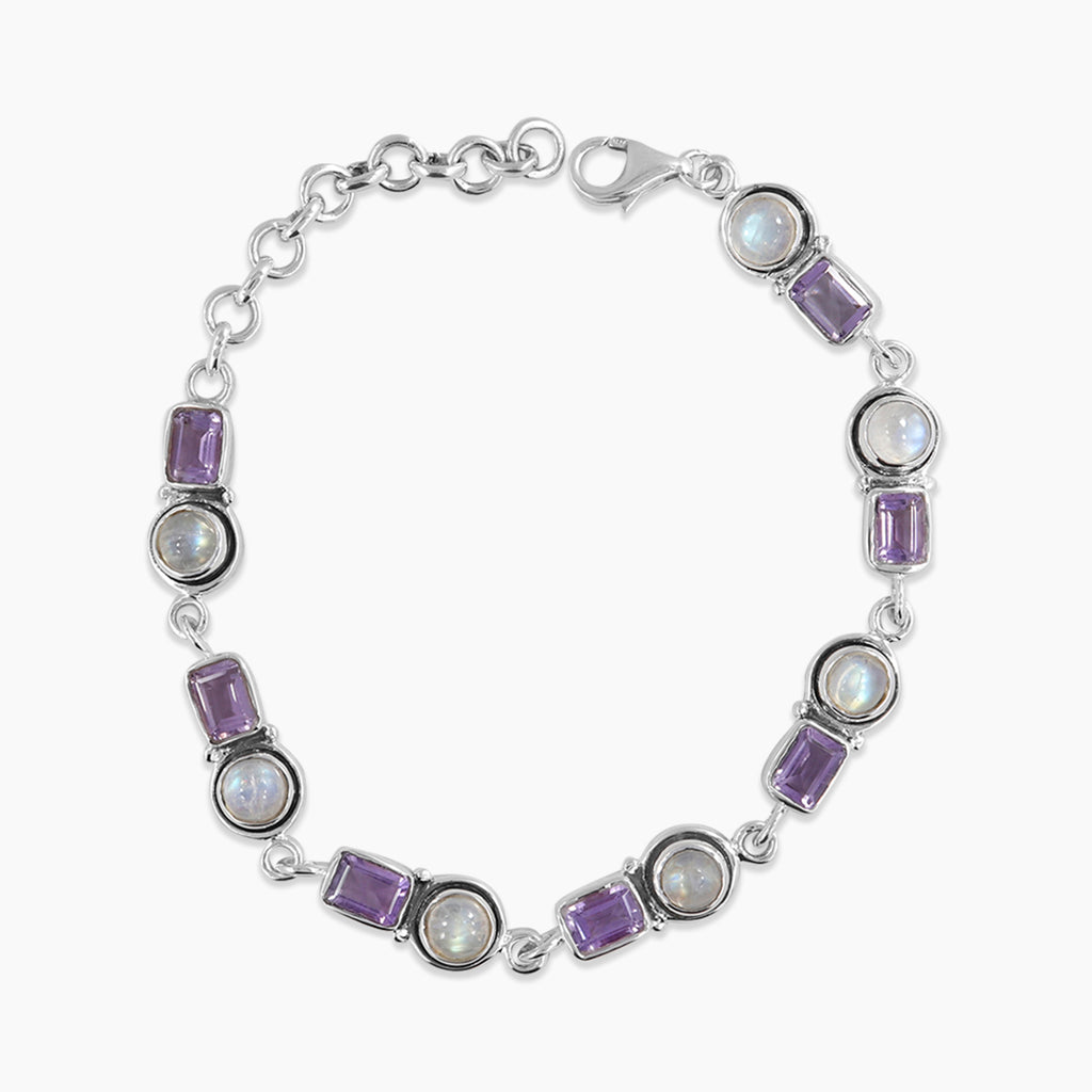 Amethyst & Rainbow Moonstone Silver Bracelets