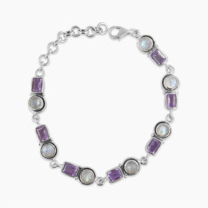 Amethyst & Rainbow Moonstone Silver Bracelets