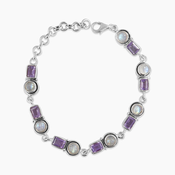Amethyst & Rainbow Moonstone Silver Bracelets