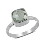 Green Amethyst Checkerboard Cut Silver Ring