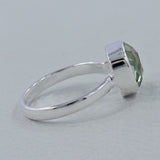 Green Amethyst Checkerboard Cut Silver Ring