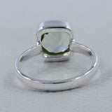 Green Amethyst Checkerboard Cut Silver Ring