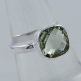 Green Amethyst Checkerboard Cut Silver Ring