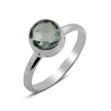 Green Amethyst Checkerboard Cut Silver Ring