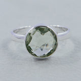 Green Amethyst Checkerboard Cut Silver Ring