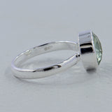 Green Amethyst Checkerboard Cut Silver Ring