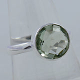 Green Amethyst Checkerboard Cut Silver Ring