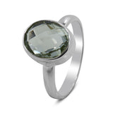 Green Amethyst Checkerboard Cut Silver Ring