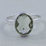 Green Amethyst Checkerboard Cut Silver Ring