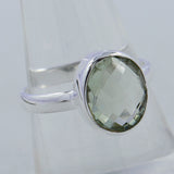 Green Amethyst Checkerboard Cut Silver Ring