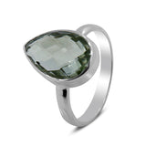 Green Amethyst Checkerboard Cut Silver Ring