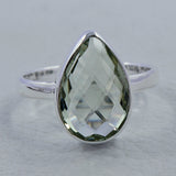 Green Amethyst Checkerboard Cut Silver Ring