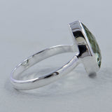 Green Amethyst Checkerboard Cut Silver Ring