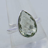 Green Amethyst Checkerboard Cut Silver Ring