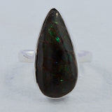 Ammolite Jewelry Electric Red, Green Silver Ring