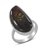 Ammolite Jewelry Electric Red, Green Silver Ring