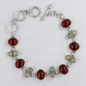 Ethiopian Opal & Hessonite Silver Bracelet