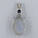 Blue Rainbow Moonstone Silver Pendant