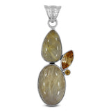 Golden Rutilated Quartz Gemstone Silver Pendant