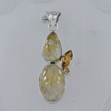 Golden Rutilated Quartz Gemstone Silver Pendant