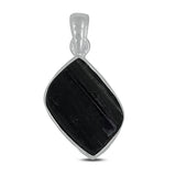 Raw Uncut Black Tourmaline Silver Pendant