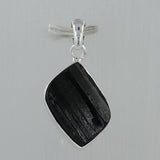 Raw Uncut Black Tourmaline Silver Pendant