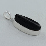 Raw Uncut Black Tourmaline Silver Pendant