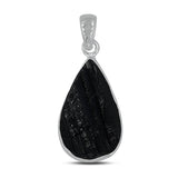 Raw Uncut Black Tourmaline Silver Pendant