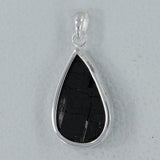 Raw Uncut Black Tourmaline Silver Pendant