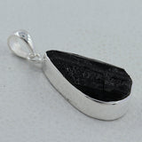 Raw Uncut Black Tourmaline Silver Pendant