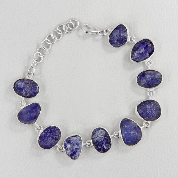 Raw Tanzanite Silver Bracelet