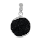 Raw Uncut Black Tourmaline Silver Pendant