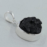 Raw Uncut Black Tourmaline Silver Pendant