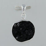 Raw Uncut Black Tourmaline Silver Pendant