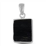 Raw Uncut Black Tourmaline Silver Pendant