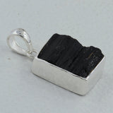 Raw Uncut Black Tourmaline Silver Pendant