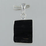 Raw Uncut Black Tourmaline Silver Pendant